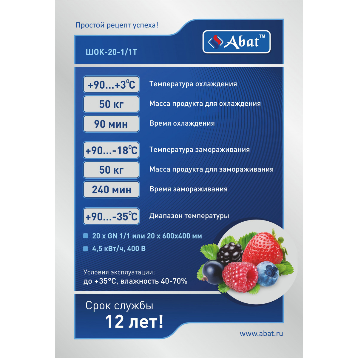 картинка Шкаф шоковой заморозки Abat ШОК-20-1/1Т